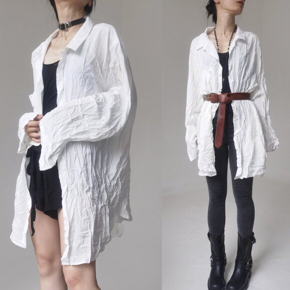Ann Demeulemeester large white blouse boyfriend oversize silk button dow… - Picture 4 of 16